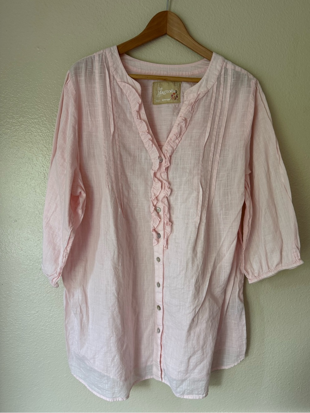 Avenue Soft Pink Ruffle-Front Tunic